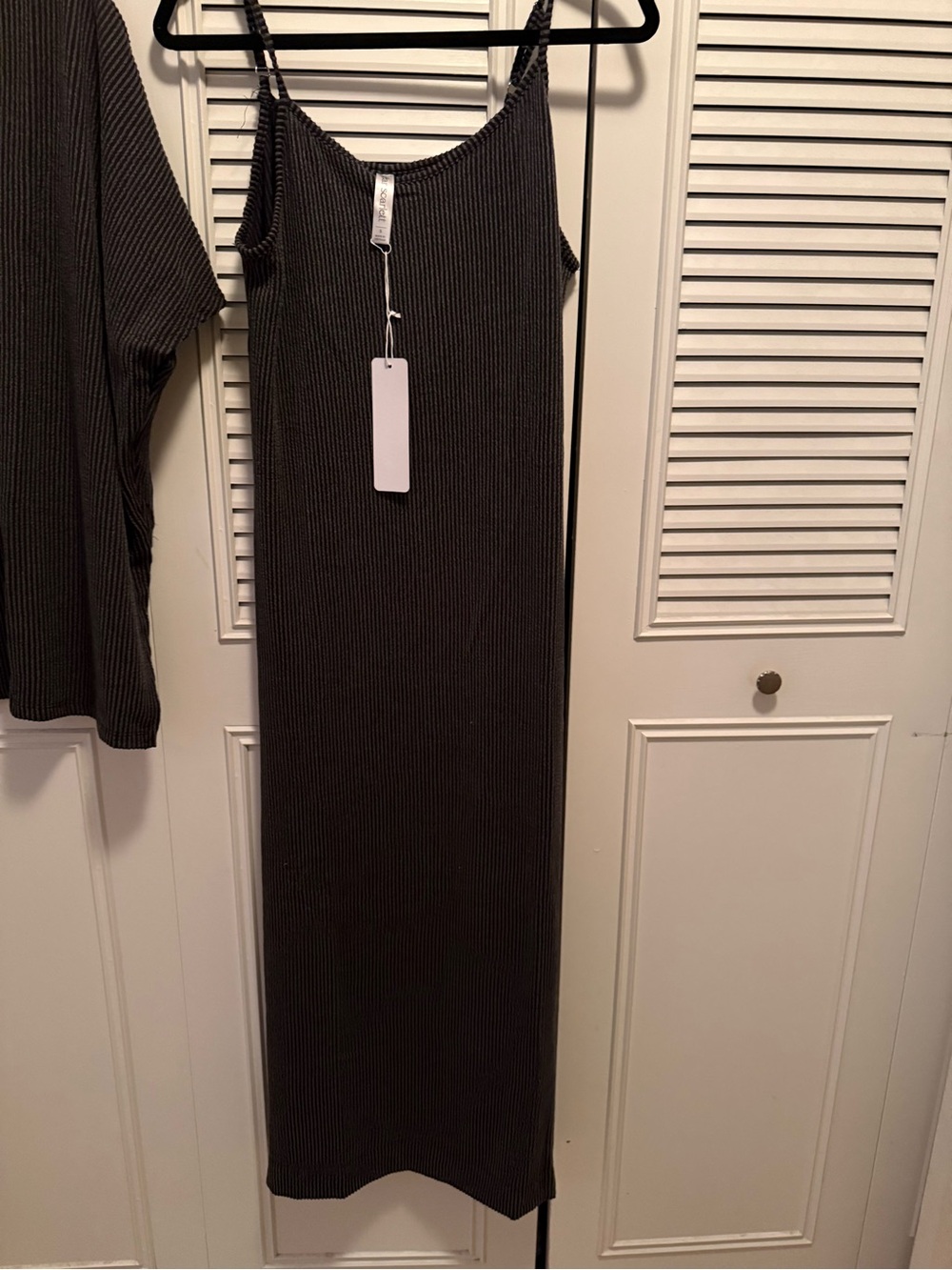Ribbed Spaghetti Strap Maxi Dress with Matching Dolman Top - Black - Picture 2 of 3